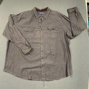 Croft & Barrow Mens 4XB Gray Long Sleeve Button Down Flannel Shirt 100% Cotton